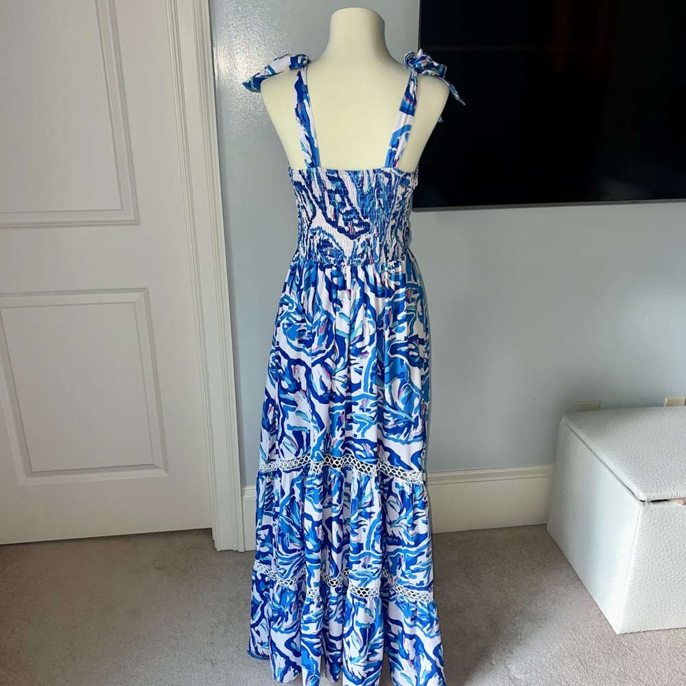 Blue and White Patterned Maxi Dress - Picture 2 of 3